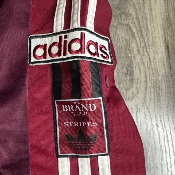 adidas Burgundy Retro Snap Track Pants with White Stripes - Picture 3 of 5